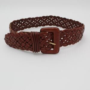 Vintage Y2K Leather Belt Eddie Bauer Womens Medium Brown Braided 90s